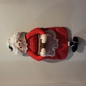 Mrs. Clause With a Basket 1970's Wall Hanging Red Dress Yarn Hair 36"